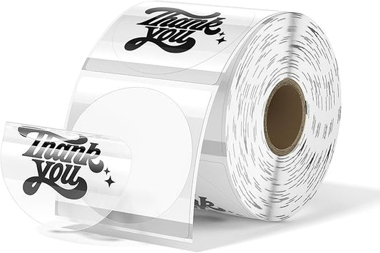 MUNBYN 2 Inch Transparent Round Thermal Label, Self-Adhesive Clear Waterproof Circle Sticker for Logo Design, Multipurpose Direct Thermal Labels, 500 Sheets/1 Roll