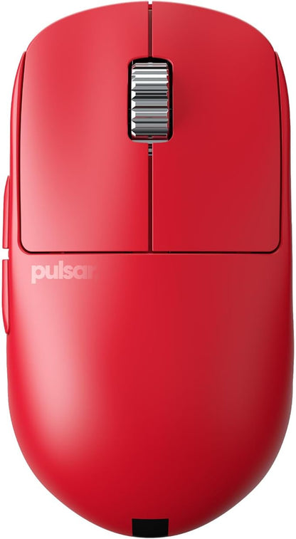Pulsar Gaming Gears - X2H ES Wireless Gaming Mouse, Limited Edition, Symmetrical, Optical Switch, OLED Display, Driverless, PAW3395 Sensor, 100H Battery, 4K dongle Included (Medium, Red)