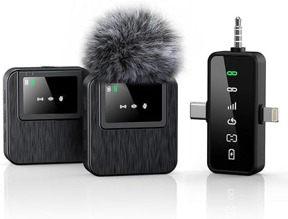 3-in-1 Mini Microphone for iPhone, Android, Camera - 328ft Long Range, 20H Battery Life, Wireless Microphones, Lapel Mic with AI Noise Reduction for Video Recording, YouTube, TikTok