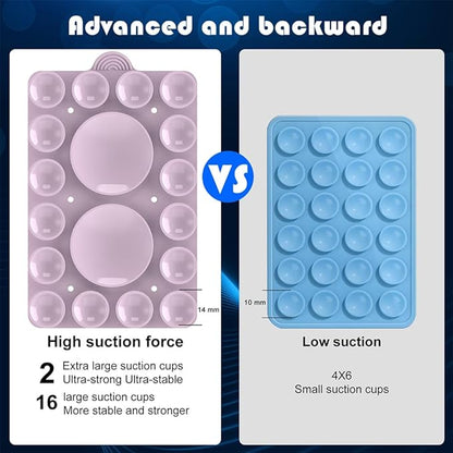 Double Sided Silicone Suction Phone Holder Mount,Compatible with iPhone and Android Cases Hands-Free Mirror Shower Phone Mount Strong Grip Holder (Violet, Double Sided 2PCS)