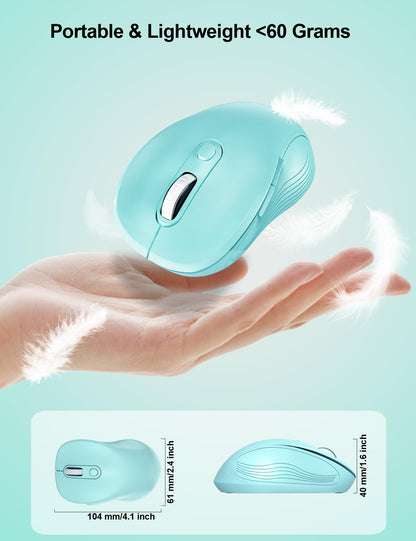 Trueque Wireless Mouse for Laptop, Ergonomic 6-Button Mouse, Mint Green