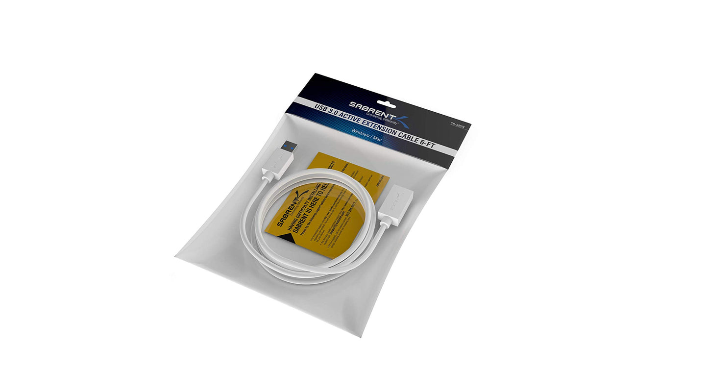 SABRENT USB 3.0 Extension Cable, A-Male to A-Female, 6ft, White (CB-306W)