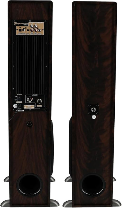 Rockville TM80D Powered Home Theater Tower Speaker System, Dark Wood, 800W, 8" Subwoofers, Bluetooth, USB/SD Playback, FM Radio, Remote Control, Karaoke Ready, Perfect for Home Entertainment