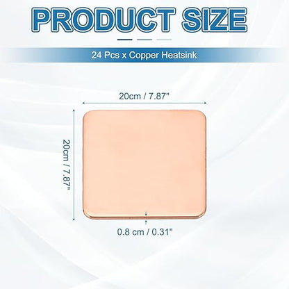 PATIKIL Copper Heatsink Pad Shims, 24 Pcs 20x20x0.8mm Copper Pad Shim IC Chipset GPU CPU Thermal Heatsink for Cooling Laptop Desktop Computer
