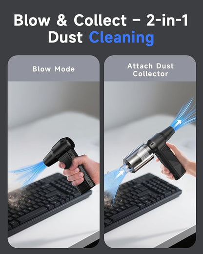 Compressed Air Duster, 150000RPM Super Power Cordless Electric Air Duster, Fast Charging Rechargeable Air Blower Vacuum Cleaner 3-Gear Adjustable for Computer, Keyboard, Car, Outdoor and Home