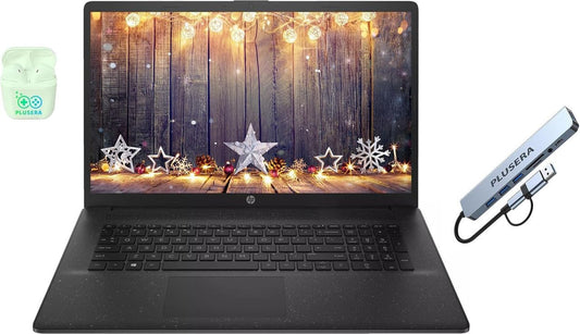 HP 17.3" Business & Home Laptop, 16GB RAM 256GB SSD, 10-Core Intel Core i5, Intel Xe Graphics, Copilot AI, Windows 11 Pro, Numeric Keypad, PLUSERA Earphones & 8-in-1 Hub Included, Jet Black
