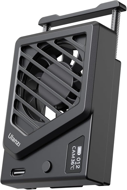 ULANZI Camera Cooling Fan Black New, Spring Telescopic Mounting Adjustable Mini Intelligent Cooling Fan Real-time Monitoring with Type-C Charging Port, Compatible with Sony Canon FUJIFILM Nikon