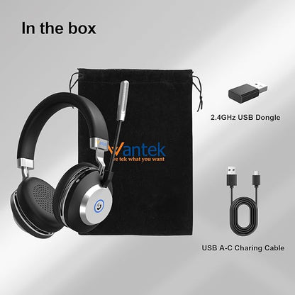 Wantek Wireless Headset with Microphone for PC/Laptop,USB Dongle&Noise Cancelling Mic, Bluetooth Headphones Compatible with Windows, MacOS, iOS, iPadOS, Android