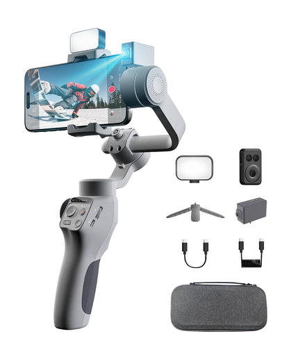 FUNSNAP Capture5 Gimbal Stabilizer for Smartphone, Magnetic AI Tracker Fill Light Remote Control 500g Payload, 3-Axis Phone Gimbal for Android & iPhone 16 15 Pro Max for Video Recording（Gray）