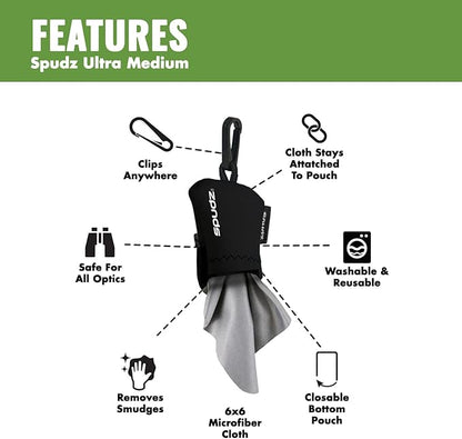 SPUDZ Ultra Microfiber Lens Cleaner – Closable Pouch, Clip-On, Washable – for Optics, Scopes, Glasses | USA Flag, 6 x 6 Inch