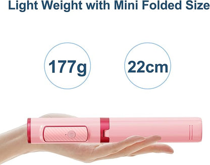 Selfie Stick, Foldable Cellphone Tripod with Remote, Travel Tripod for iPhone Series Android, Video Recording - Pink