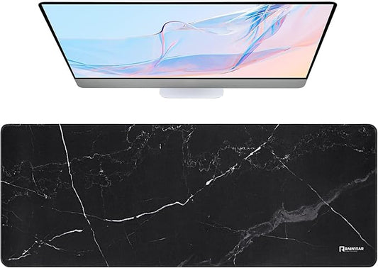 RAINYEAR Large Gaming Mouse Pad(31.5 x 11.8 Inch), Computer Mousepad with Anti-Slip Rubber Base, Smooth Large Keyboard Mouse Pad Mat for Gamer, Office, Home, Black Marble