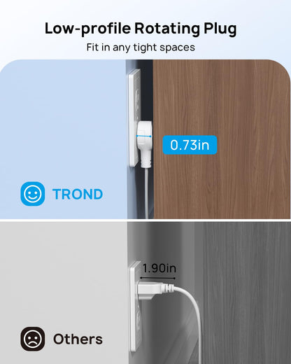 TROND 360 Rotating Flat Plug Extension Cord, 3 AC, 10ft, ETL Listed, White