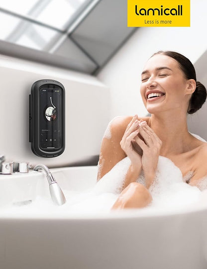 Lamicall Shower Phone Case Holder Waterproof - Clear Sound with Speaker Hole, Shower Bathroom Bathtub Accessories, IPX6 Waterproof Wall Mount for iPhone 16 Pro Max, S25 Ultra, 4-7" Big Phones
