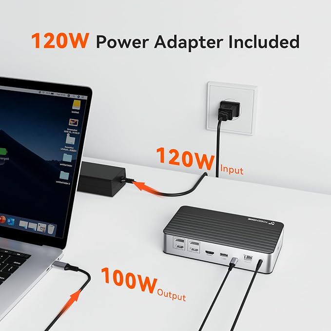 TobenONE DisplayLink Docking Station 3 Monitors with 3 HDMI(4K@60Hz), USB C Docking Station with 120W Charger, for MacBook Pro/Air, Thunderbolt 4/3, USB-C Windows(2 DP, 6 USB, Ethernet, SD/Micro SD)