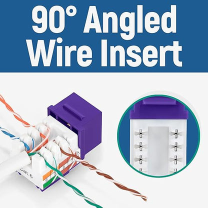 Everest easyJACK - 90° Angled Speed Termination Keystone Tool Set - with 20-Pack of RJ45 Cat6 Keystone Jacks in Purple (Slim Profile Design) - Time Saver Network Punch Down Tool Cat6