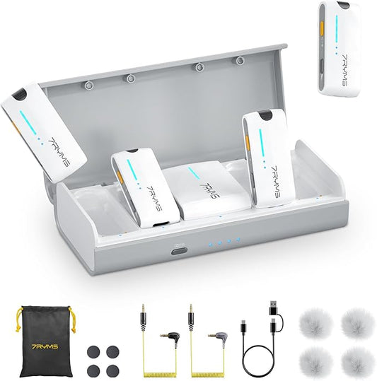 7RYMS iRay DW40 4 Channel Wireless Lavalier Microphone System with Noise Reduction, 656ft Range, 2.5H Working, Lapel Mic for Cameras iPhone Android,Wedding/Video Recording/Livestream