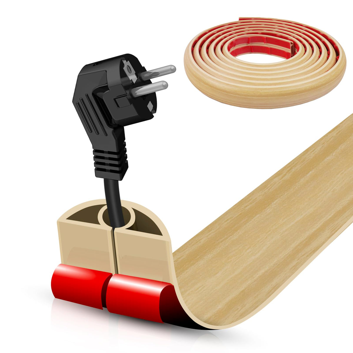 Floor Cord Cover Self Adhesive Cord Hider,10FT Cable Management, Extension Strip Protector for Wires, Prevent Cable Trips for Offices, Gyms, Exhibitions Cavity:0.39"(W) x 0.27"(H) Black