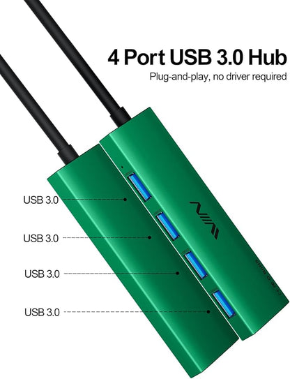USB 3.0 Hub,4 Port USB Splitter Extender Portable Adapter Multiport Data Hub for Laptop,Xbox, Flash Drive,HDD,Console,Camera,Keyborad,Mouse Windows,Mac OS PC,Not Designed to Charge Devices-Green