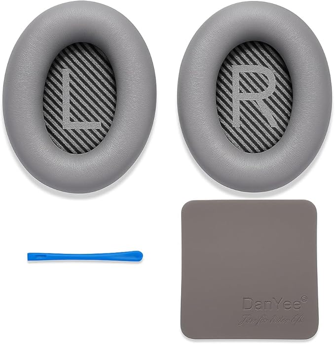 Premium Replacement Ear Pads for Bose QC2, QC15, QC25, QC35 I & II – Soft Protein Leather & Memory Foam Cushions – Enhanced Noise Isolation – Easy Installation Kit & Cleaning Cloth (Silver)