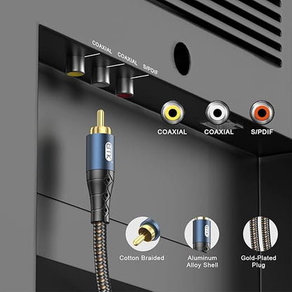 EMK Subwoofer Cable RCA to RCA Audio Cable 24K Gold-Plated Nylon Braided Double Shielded Digital Analogue Supports Amplifiers,Home Theater,Hi-Fi Systems,Subwoofer(25ft/8m)