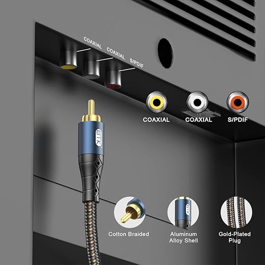 EMK Subwoofer Cable RCA to RCA Audio Cable 24K Gold-Plated Nylon Braided Double Shielded Digital Analogue Supports Amplifiers,Home Theater,Hi-Fi Systems,Subwoofer(6.6ft/2m)