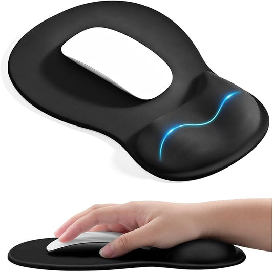 EooCoo Ergonomic Mouse Pad with Gel Wrist Rest Support, Middle Concave Design for Natural Wrist Alignment, Non-Slip Base Mousepad for Laptop, Computer, Office Desk Accessories, Carpal Tunnel Syndrome