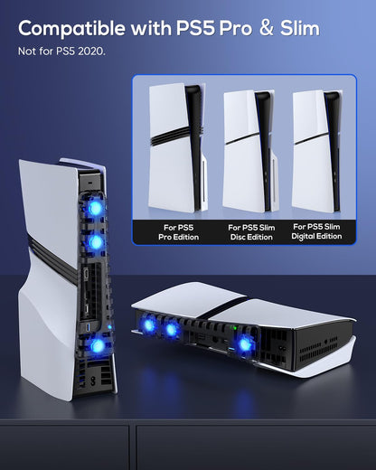 Auto Cooling Fan for PS5 Pro/Slim with USB 3.0 Port & Adjustable 3 Speed