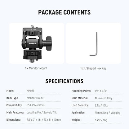 NEEWER Camera Field Monitor Mount Holder Bracket, 360° Swivel 180° Tilt Adjustable with 1/4" & 3/8" Screw Anti Twist Compatible with Atomos Ninja 5" & 7" Compatible with SmallRig Camera Cage, MA022