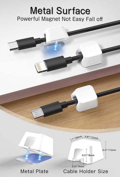 Viaky 8 Pack Magnetic Cable Clips, Large Size Under Desk Cable Management, Workspace Charger Organizer,Cord Holder with Adhesive Metal Disc, Office Desk Accessories for Nightstand Car Wall (White)