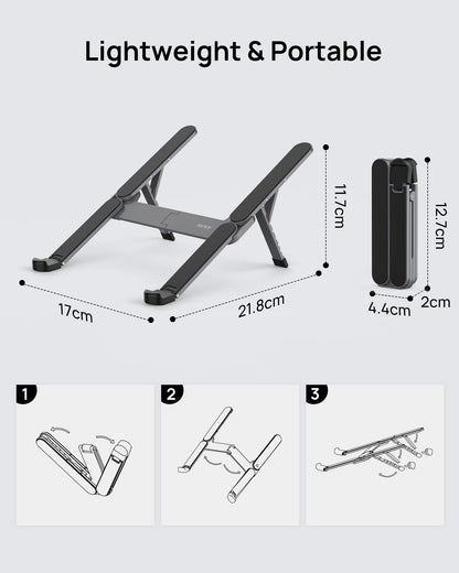 SODI [Ultra Compact] Foldable & Portable Laptop Stand for Desk, Lightweight Tablet Stand for Business Travel, Library, Cafe, 6 Level Height Ergonomic Aluminum Computer Holder for 10-16" Laptops