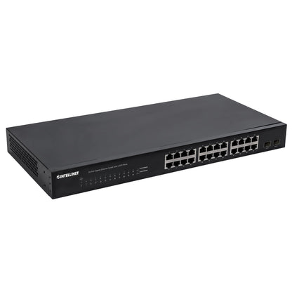Intellinet 24-Port Gigabit Ethernet Switch, 2 SFP, Unmanaged Rackmount 1U