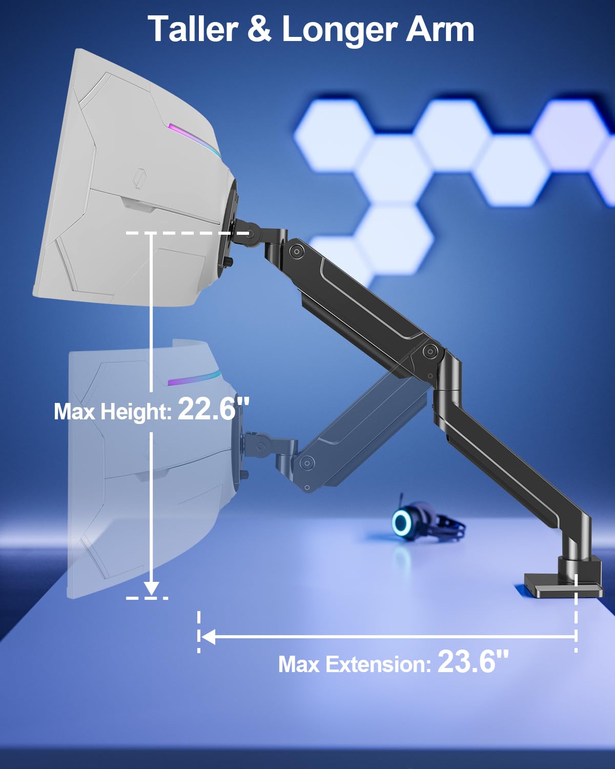 MOUNT PRO Heavy Duty Monitor Arm for Max 49 Inch Ultrawide Screens up to 44 lbs, Aluminum Premium Single Monitor Mount for Samsung Odyssey G9 and More, Adjustable Display Desk Stand, VESA 100x100mm