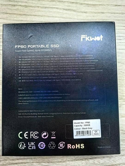 500GB External SSD, Portable SSD, Up to 2000MB/s, USB 3.2 Gen2x2 External Solid State Drives, Compatible with Smart TV, PS5/PS4(Pro), iPhone 15/16, Xbox, Mac & Windows and Other Devices(FP80)