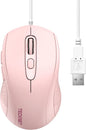 TECKNET USB Wired Mouse, 3600DPI Corded Computer Mouse with 4 Adjustable Levels, 6-Button 5FT Cord Ergonomic Mice, Home and Office Mouse for Laptop PC Desktop Notebook - Pink