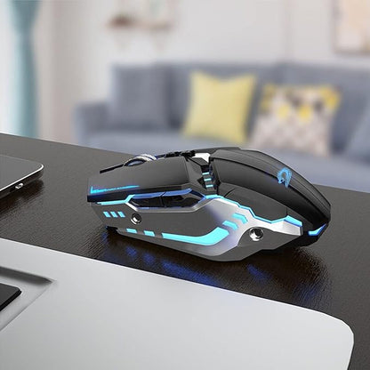 TENMOS T12 Wireless Gaming Mouse Rechargeable, 2.4G Silent Optical Wireless Computer Mice with Changeable LED Light for Laptop PC, 7 Buttons (Black)