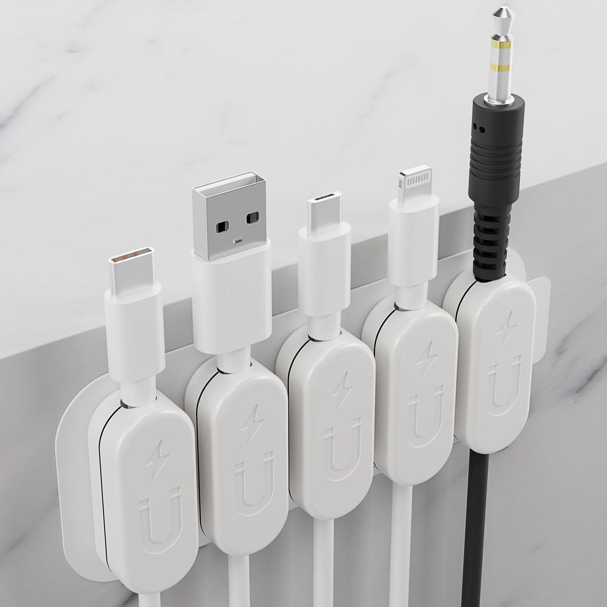 Magnetic Cable Clips, Adhesive Cable Clips, Cord Organizer, White, 5 Pack