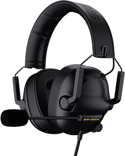 SENZER SG500 Surround Sound Pro Gaming Headset with Noise Cancelling Microphone - Soft Memory Foam Padding - Portable Foldable Headphones for PC, PS4, PS5, Xbox One, Switch - Black