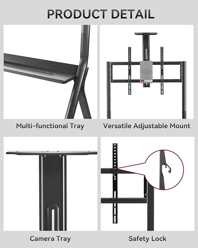 Smart Board Stand with Camera Tray Fits 42"-75" Screens, Interactive Whiteboard Stand with 360° Rotating Wheels Holds 300LBS, Height Adjustable,Mobile Stand for Home, Office & Classroom