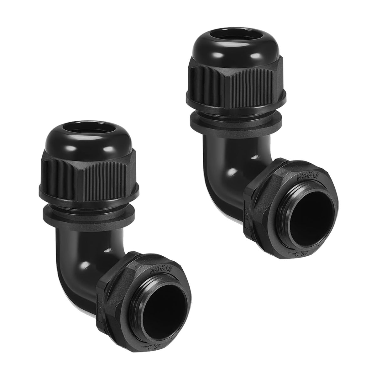 LeMotech M25 Cable Gland, 90 Degree Adjustable 13-18mm Strain Relief, Cord Connectors Nylon Joints with Gaskets, 2 Pcs, Grey