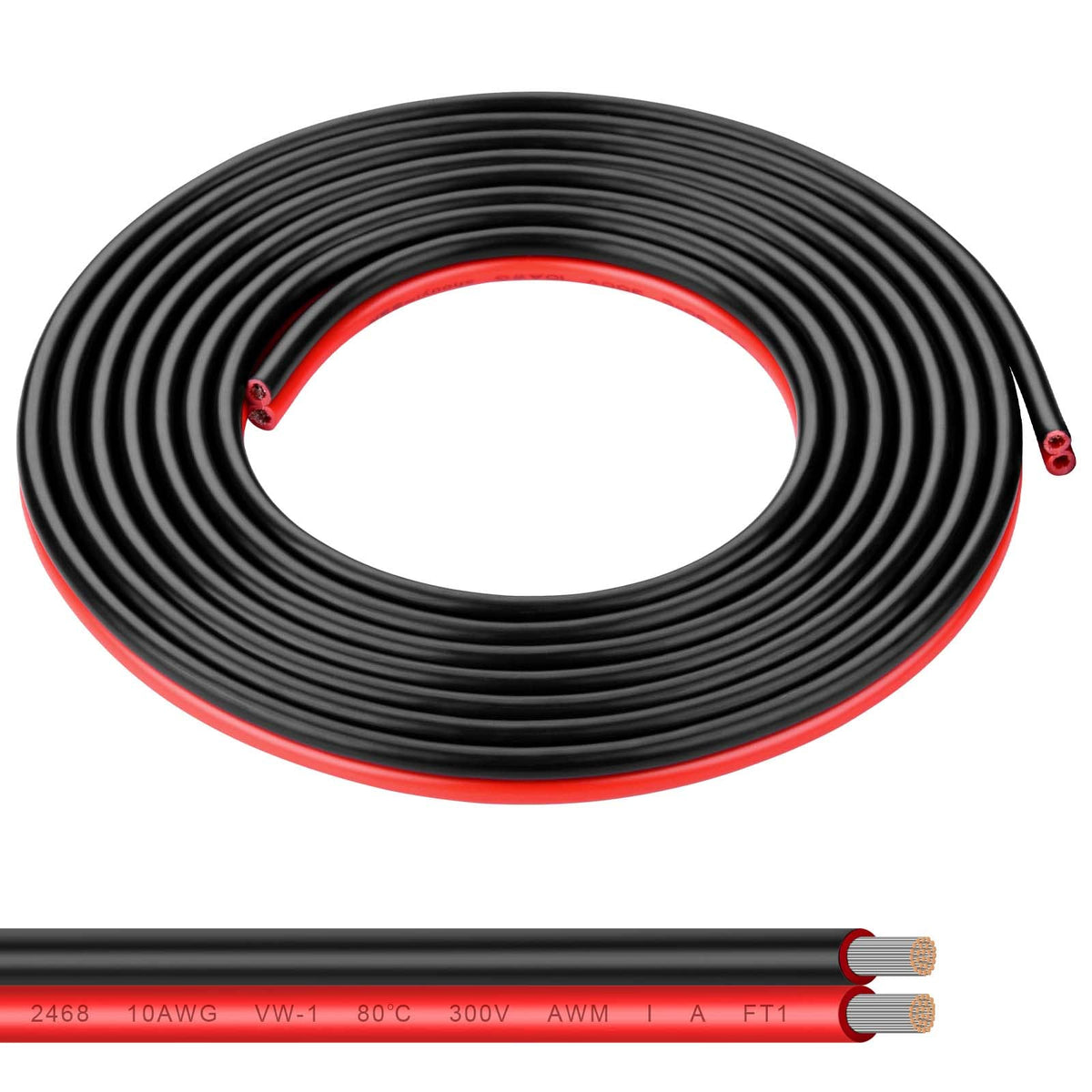 Shirbly 10 Gauge Wire 10FT Tinned Copper Wire - 2 Conductor Parallel Wire Insulated Stranded Wire for Solar Panel Car Audio Automotive, Low Voltage Electrical Wire for LED Lighting (10AWG 10FT)
