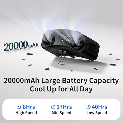 Socool 20000mAh Portable Waist Fan Clip on Wearable Belt Personal Fan Rechargeable, 40H Cooling Battery Operated with 10 Speeds & Dual Air Outlets, Neck Fans Hanging for Outdoor Jobsite Camping