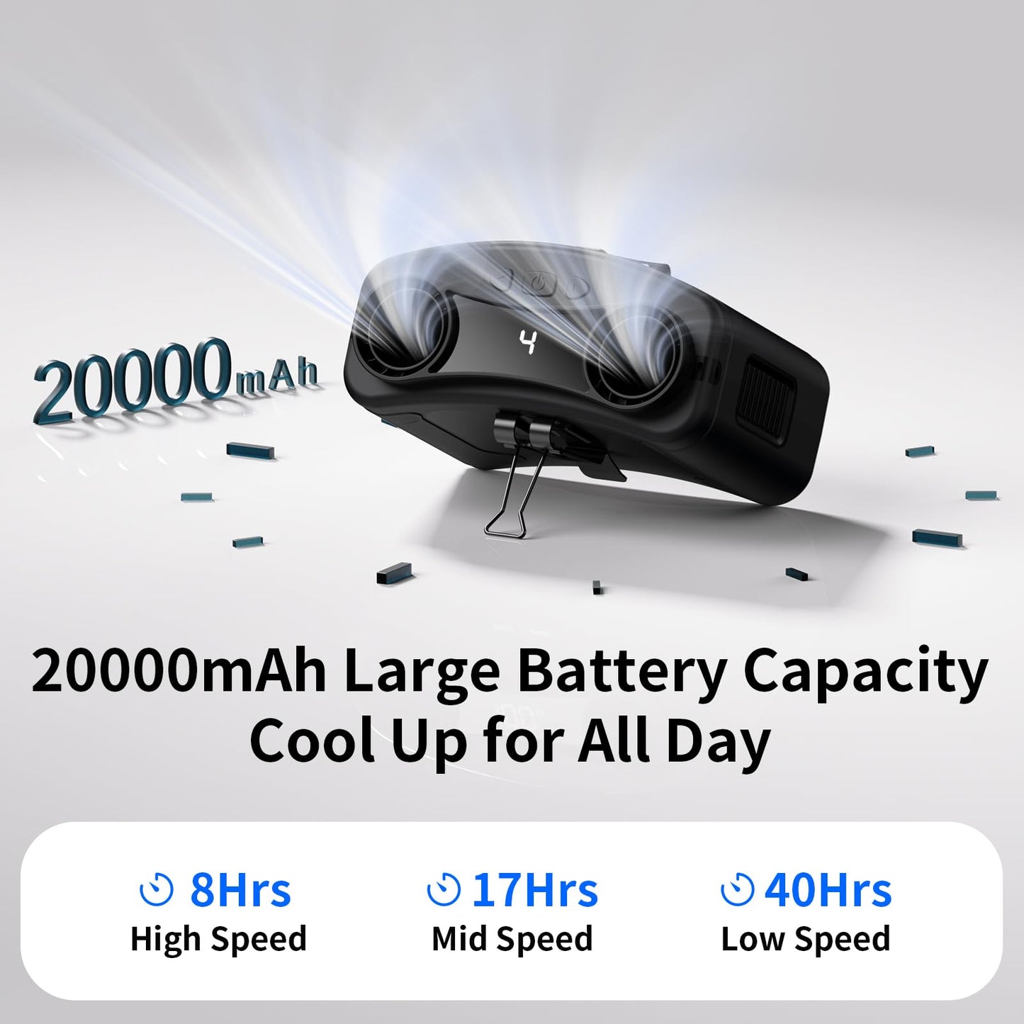 Socool 20000mAh Portable Waist Fan Clip on Wearable Belt Personal Fan Rechargeable, 40H Cooling Battery Operated with 10 Speeds & Dual Air Outlets, Neck Fans Hanging for Outdoor Jobsite Camping