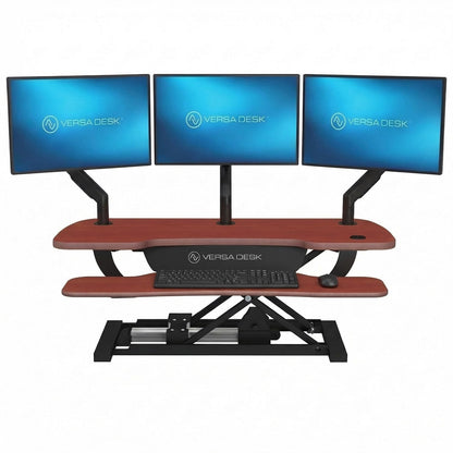 PowerPro 40 Inch Electric Standing Desk Converter – Push-Button Height Adjustable Sit to Stand Desk Riser for Triple Monitors & Laptop – Motorized Desktop Workstation with Wide Keyboard Tray