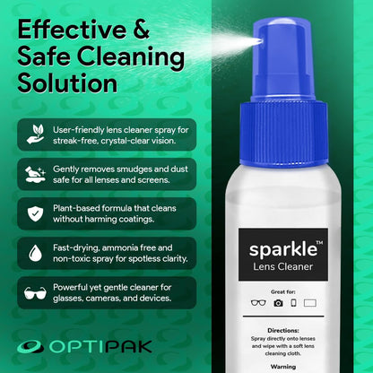 OPTIPAK Sparkle Anti-Reflective Lens Cleaner Spray kit | (1) 1oz Glasses Cleaner Spray + (1) Microfiber Cloth for Eyeglasses, Sunglasses, Lenses, Screens and Camera Cleaning Kit (2 Piece Set)