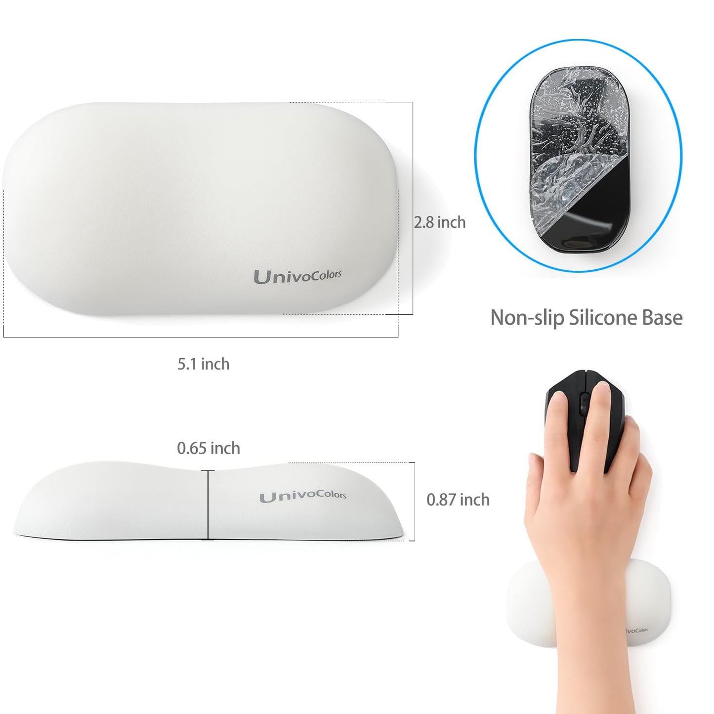 UnivoColors Design-Wave Wrist Rest, Artificial Sheepskin+Memory Foam+Ergonomic+Anti-Slip Gel, Resilience Support During Work and Gaming,Mouse Accessory,White