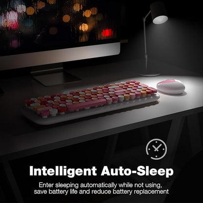 KNOWSQT Wireless Keyboard and Mouse Combo, White Mixed 100 Keys 2.4 GHz Round Keycap Typewriter Keyboards, USB Receiver Plug and Play, for Windows, PC, Laptop, Computer, Desktop
