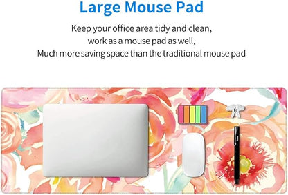 Pink Flower Large Mouse Pad Extended Gaming Mousepad 31.5 x 11.8 Inch with Anti-Slip Rubber Base Cute Office Decor Women Girls Computer Accessories Home Office Supplies