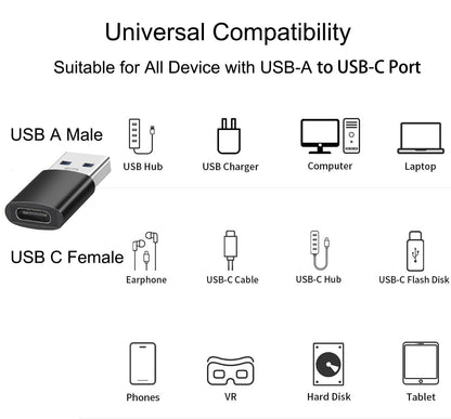 USB A Male to USB C Female OTG Adapter (3 Pack),USB 3.2 GEN2 10Gbps One-Sided High-Speed Data PD60W Fast Charging For PC,Laptop,Charger,Power Bank,AiSiHelper,iphone,Samsung S24 23 22,Carplay,Earphones