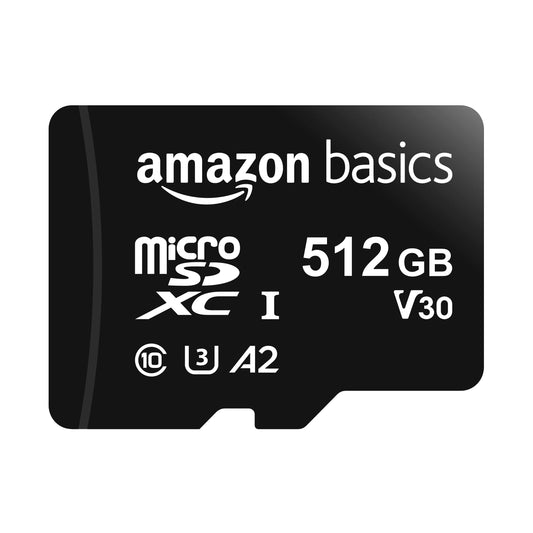 microSDXC Memory Card with Full Size Adapter, A2, U3, Read Speed up to 100 MB/s, 512GB, Black